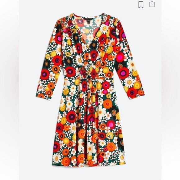 Maggie London Nikola 3/4 Sleeve Knit Dress Floral Retro size 6 - Picture 5 of 7